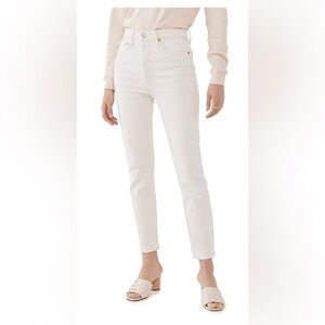 RE/DONE redone women’s white hidden button fly 90s high rise ankle crop jeans 29